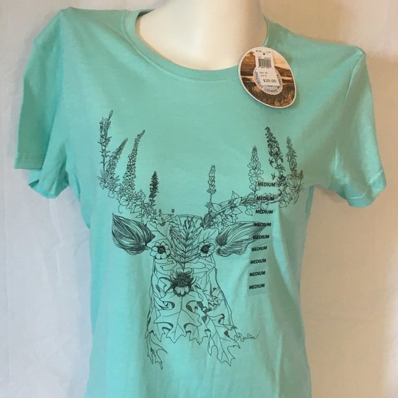 Realtree Tops - Realtree Turquoise Floral Deer Crew Neck Shirt